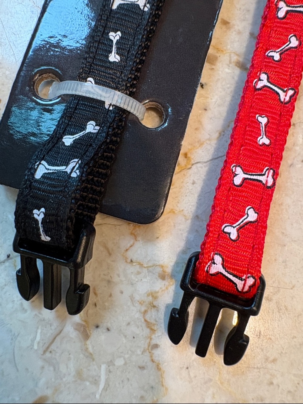 NWT 2-Adjustable Toy Dog Collars - Red & Black Bone Pattern - Picture 5 of 16